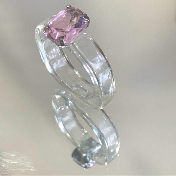 Clear Acrylic Pink Rose Crystal Cubic Zirconia Statement Ring Size 7 - Picture 2 of 2